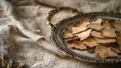 Sliced summer truffles prepared for luxury dinner, still life in the style of food photography © DB Media