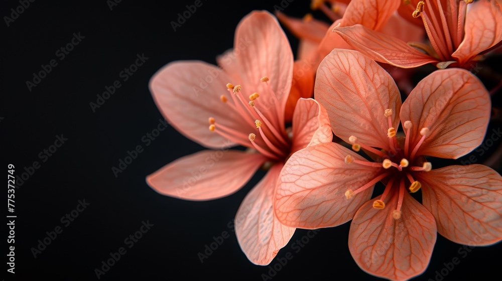 Obraz premium A close up of a flower with pink petals and yellow stamen, AI