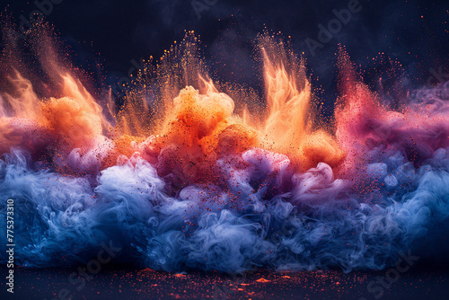 Explosion of colored powder isolated on black background. Colorful rainbow paint splash. Colorful Abstract spray of powder on black background.