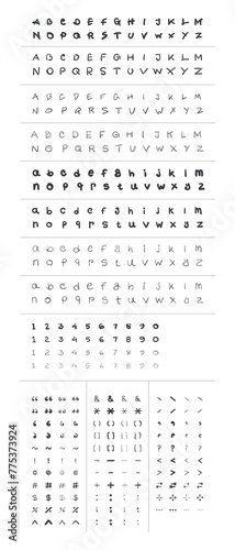 Vector Alphabet Letters, Numbers and Others Symbol. Capital and Small Letter, Four types Free handed Writing.