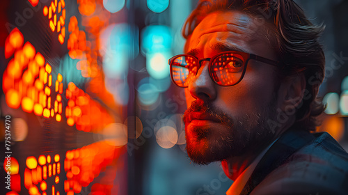 Businessman pointing his hand at binary code. Business development for success and growth concept. Business structure of the global network. Strategy.