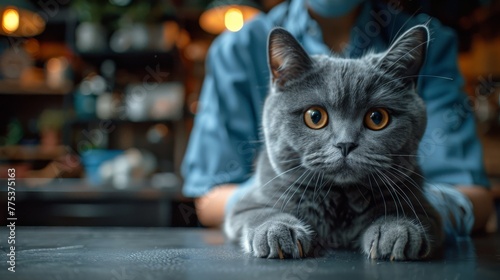 Gray Cat Sitting on Table