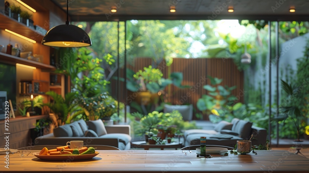 A Spacious Living Room Filled With Furniture and Abundant Plants