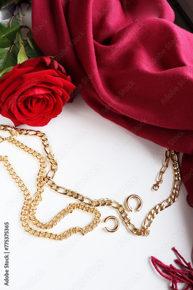 Fototapeta premium postcard layout. bouquet of red roses on a white background and space for text