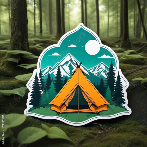 Pegatina 3d naturaleza tienda de campaña bosque montañas
