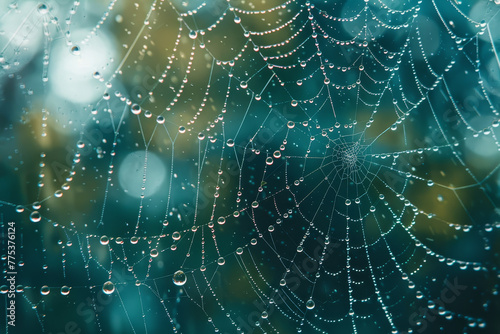 A spider web with raindrops on it