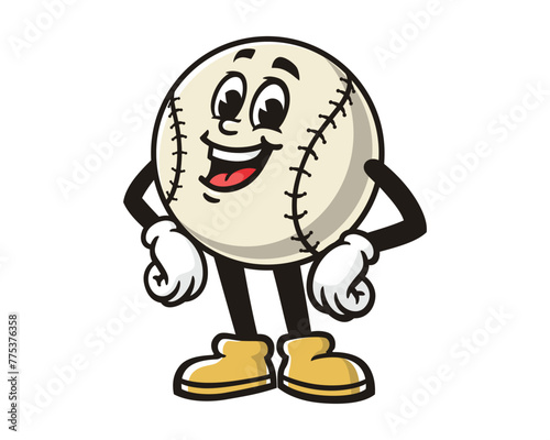 Baseball laugh cartoon mascot illustration character vector clip art hand drawn