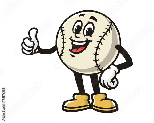 Baseball with thumbs up pose cartoon mascot illustration character vector clip art hand drawn
