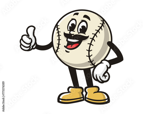 Baseball with mustache cartoon mascot illustration character vector clip art hand drawn