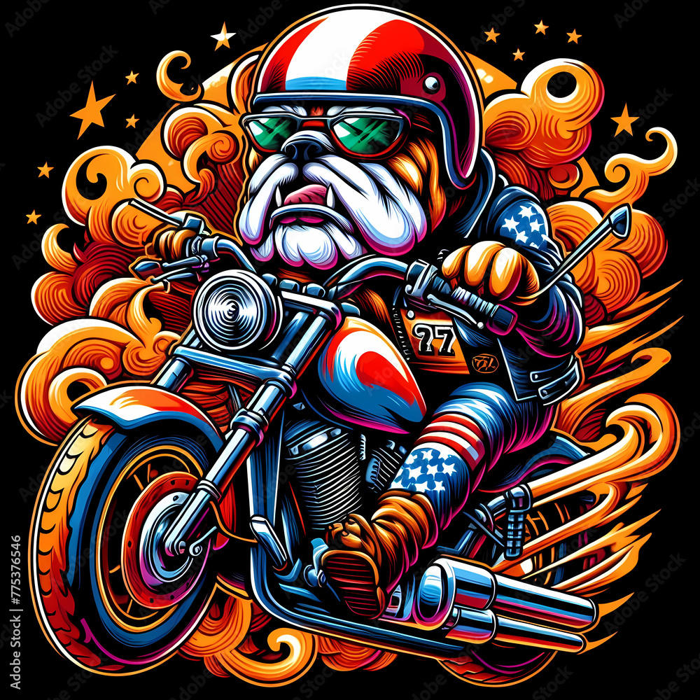 illustration of a bulldog riding a motorcycle illustration of a bulldog riding a motorcycle
