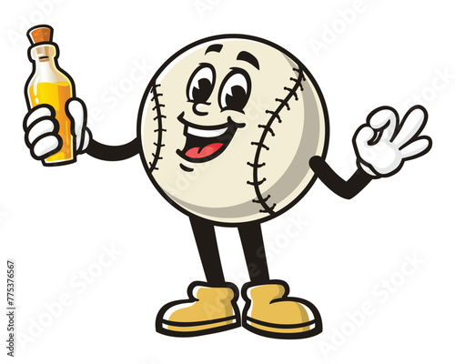 Baseball with Baseball Glove Oil Conditioner cartoon mascot illustration character vector clip art hand drawn