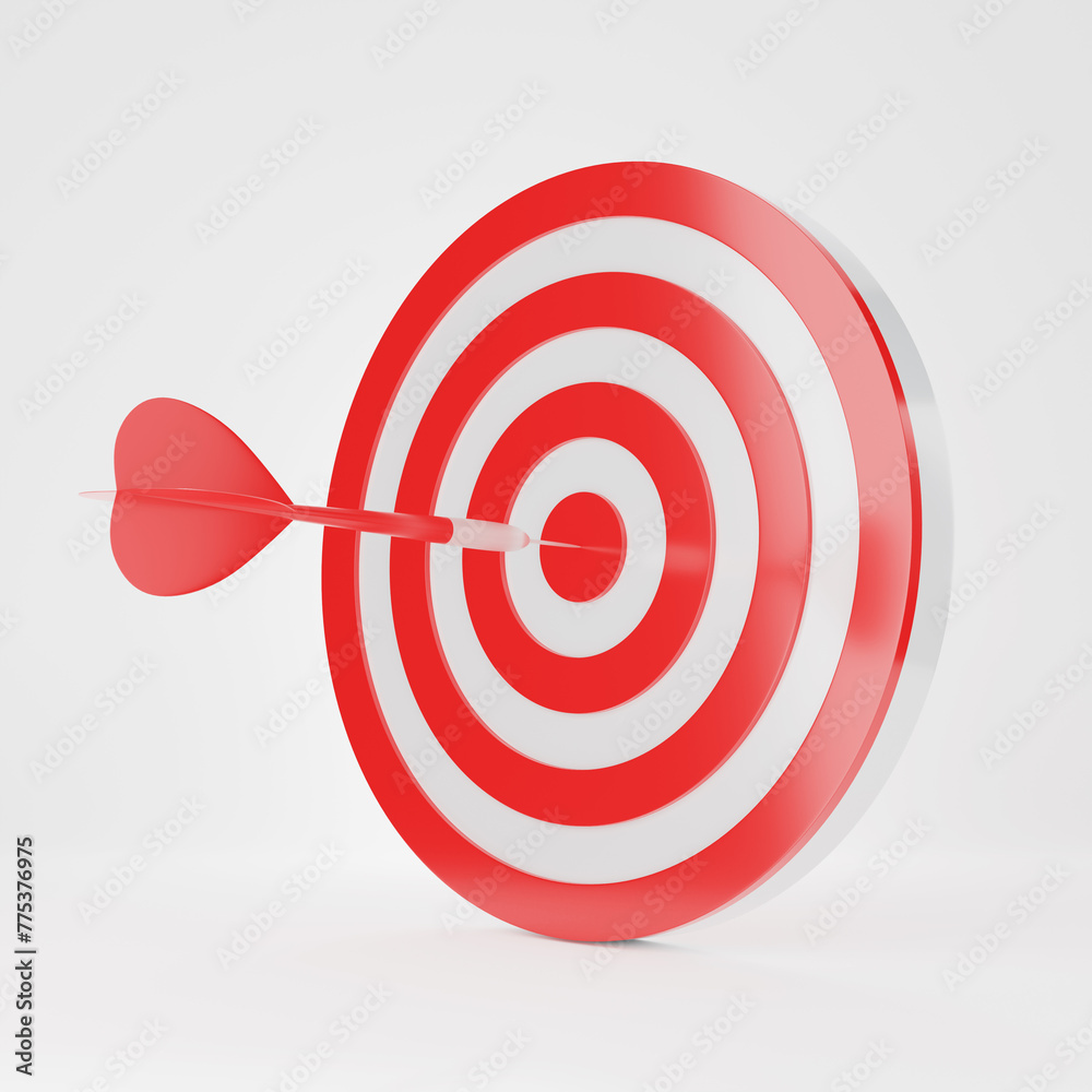 dart hitting a red target on the center, 3D render illustration dart hitting a red target on the center, 3D render illustration
