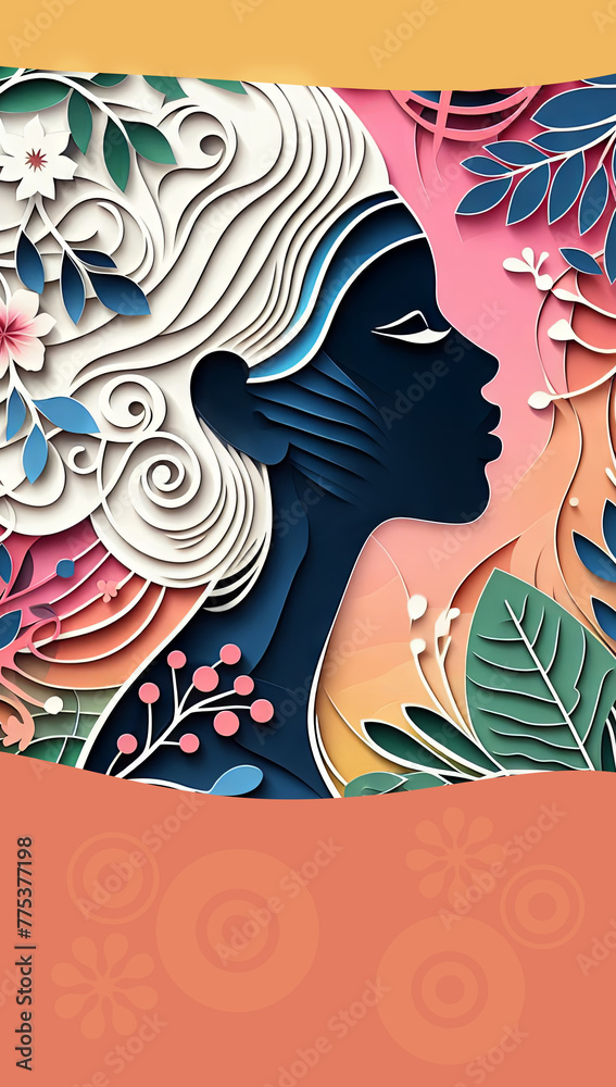 Obraz premium A woman papercut profile spring background template