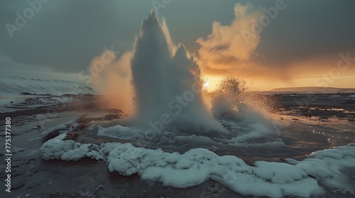 Geysers erupting in a spectacular display of power