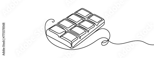 Continuous one line drawing of chocolate bar in silhouette on a white background. Linear stylized.Minimalist.