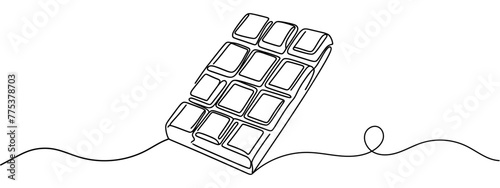 Continuous one line drawing of chocolate bar in silhouette on a white background. Linear stylized.Minimalist.