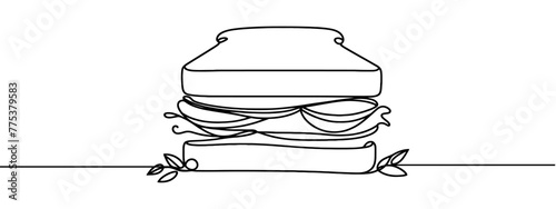 One single line drawing of fresh sandwich logo vector graphic art illustration. Hot dog fast food cafe menu and restaurant badge concept. Modern continuous line draw design street food logotype.