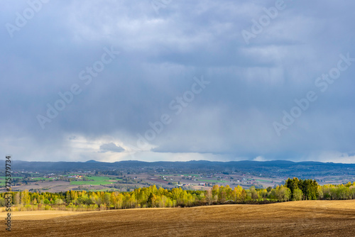 The cultural landscape of Toten, Norway, in spring. photo