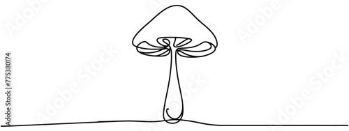 Continuous one line drawing of mushroom. Vector illustration