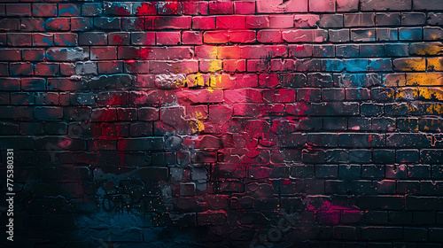 Graffiti art adorning a brick wall photo