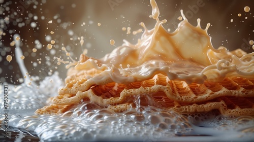 Milk splashing from a waffle