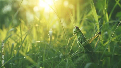 Grasshoppers chirping in the tall grass photo
