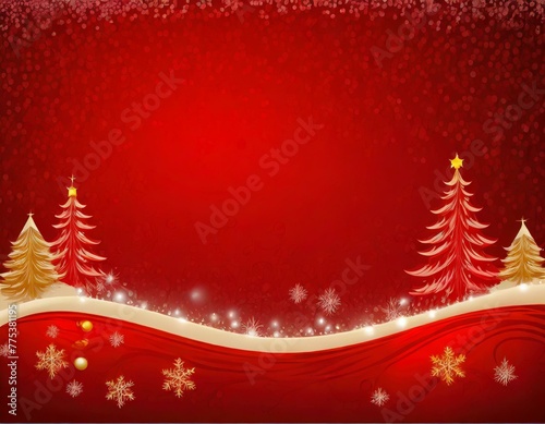 Elegant red christmas background featuring sparkling trees and snowflakes