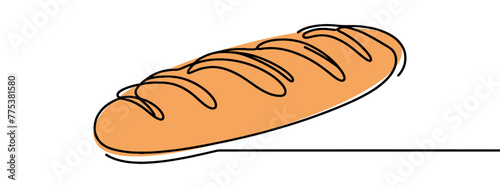 One continuous line drawing of long loaf bread. Simple black line sketch of French baguette, bakery and cafe concept good for logo. Vector illustration.