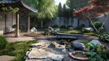  Japanese-inspired garden with a koi pond and Zen rock garden.