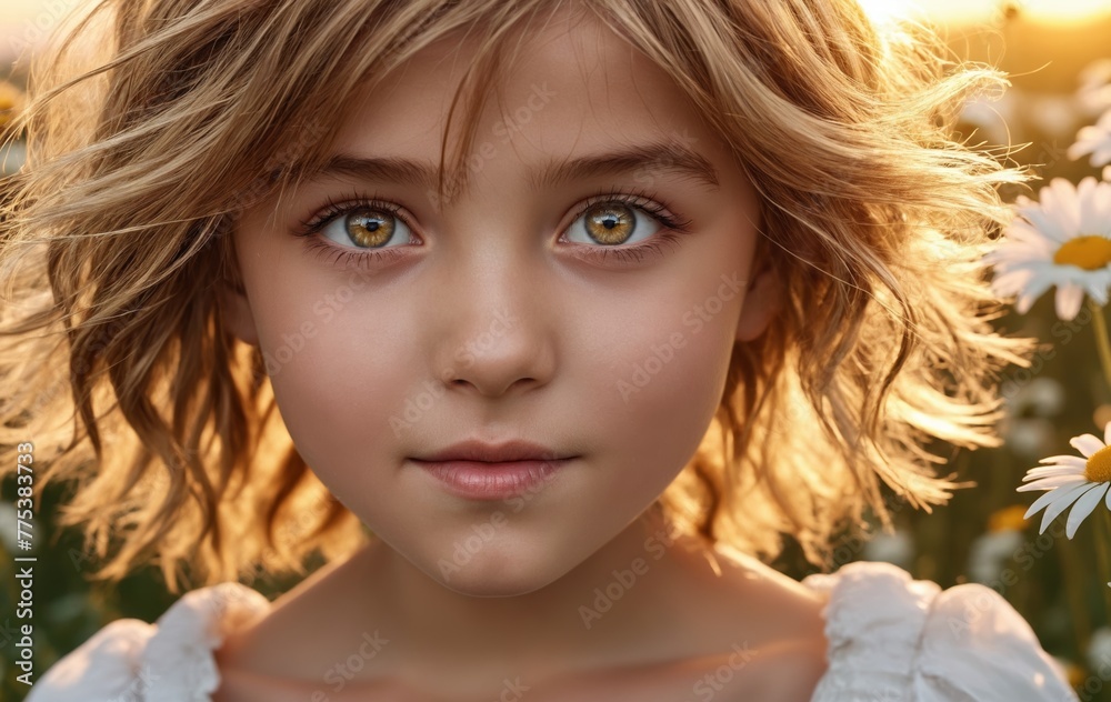 Portrait of a beautiful young girl in a field of daisies Portrait of a beautiful young girl in a field of daisies