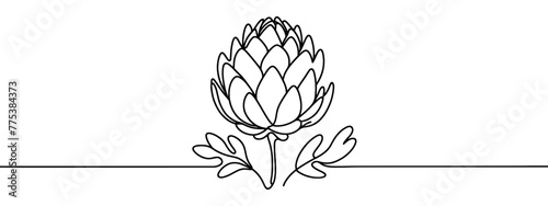 Vector isolated one artichoke flower colorless black and white contour line drawing