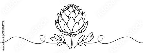 Vector isolated one artichoke flower colorless black and white contour line drawing