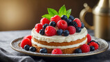 Delicious cake with berries on the table