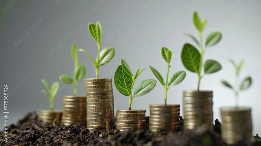 pile of coins with plants , investment concept, save money