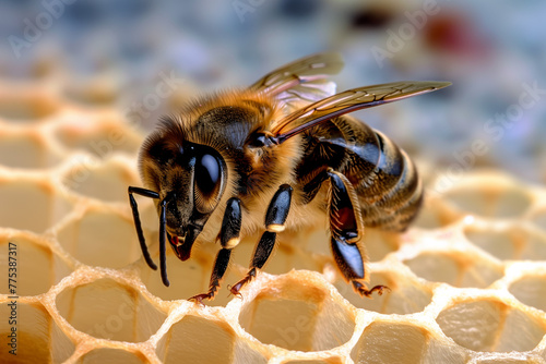 Image of a bee on honeycomb