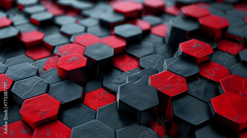 A mesmerizing pattern of black hexagons, illuminated by bold red lights, creates a captivating screenshot that evokes a sense of mystery and futuristic style