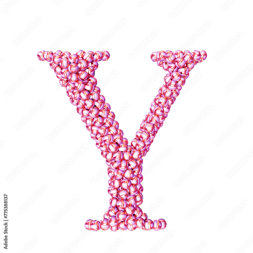 Symbol made of pink volleyballs. letter y