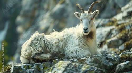 intricate details of a mountain goat’s fur against a rocky backdrop