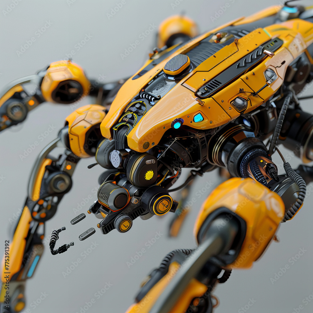 A close-up of the modern large drone of a new technology. A close-up of the modern large drone of a new technology.
