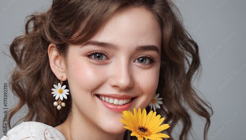 a close up of a woman holding a yellow flower in her mouth a close up of a woman holding a yellow flower in her mouth
