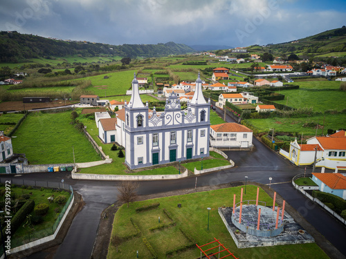 Aerial view to Church of Nossa Senhora da Graca at horta, faial , Azores, Portugal