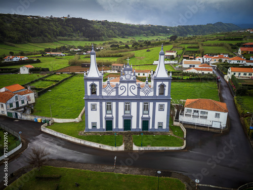 Aerial view to Church of Nossa Senhora da Graca at horta, faial , Azores, Portugal