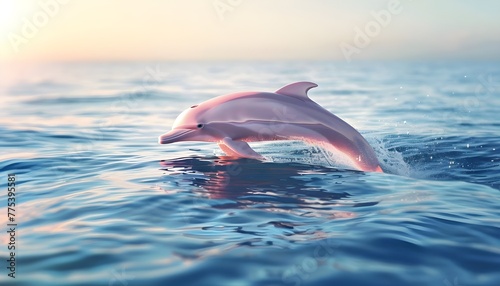 Pink dolphin on the surface of the sea photo