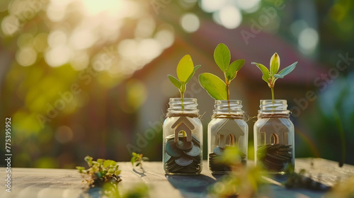  Plants Growing Out Of Coin Stacks - Investing Concept ,money plant growing from coins in hand on natural background,Coins stacked together, plant growing out of coins, for visualization purposes,