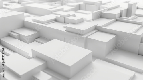 White tech background  with a geometric 3D structure. Clean  minimal design with simple futuristic forms. 3D render
