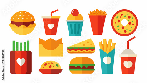 Delicious Fast Food Icons A Crisp Collection on White Background