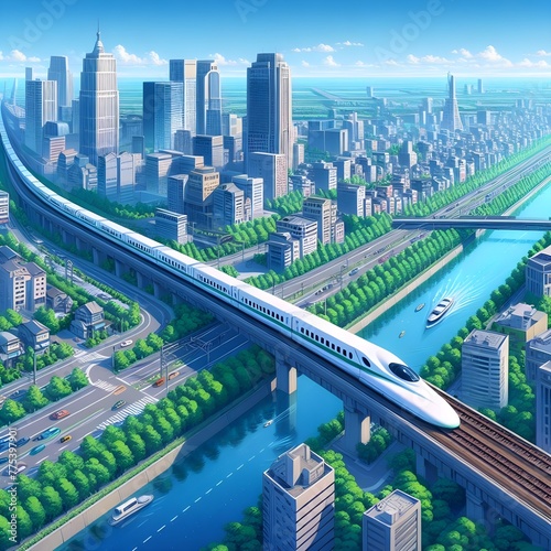 City Bullet Train Anime Style 