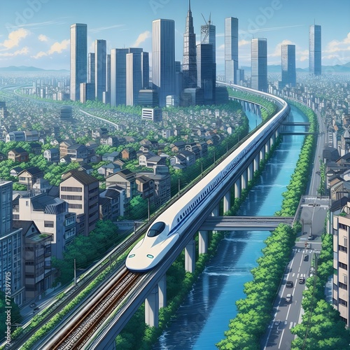 City Bullet Train Anime Style 
