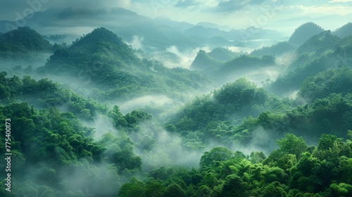  A lush green forest filled with many trees beneath a cloudy sky