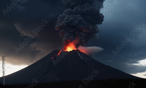 A strong eruption of a black volcano.
